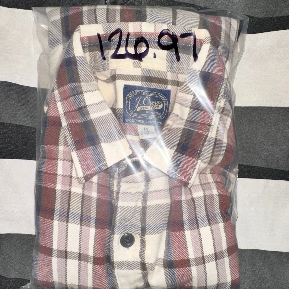 J. Crew Plaid Button Down Shirt Mens Medium Brown Cream Long‎ Sleeve Excellent